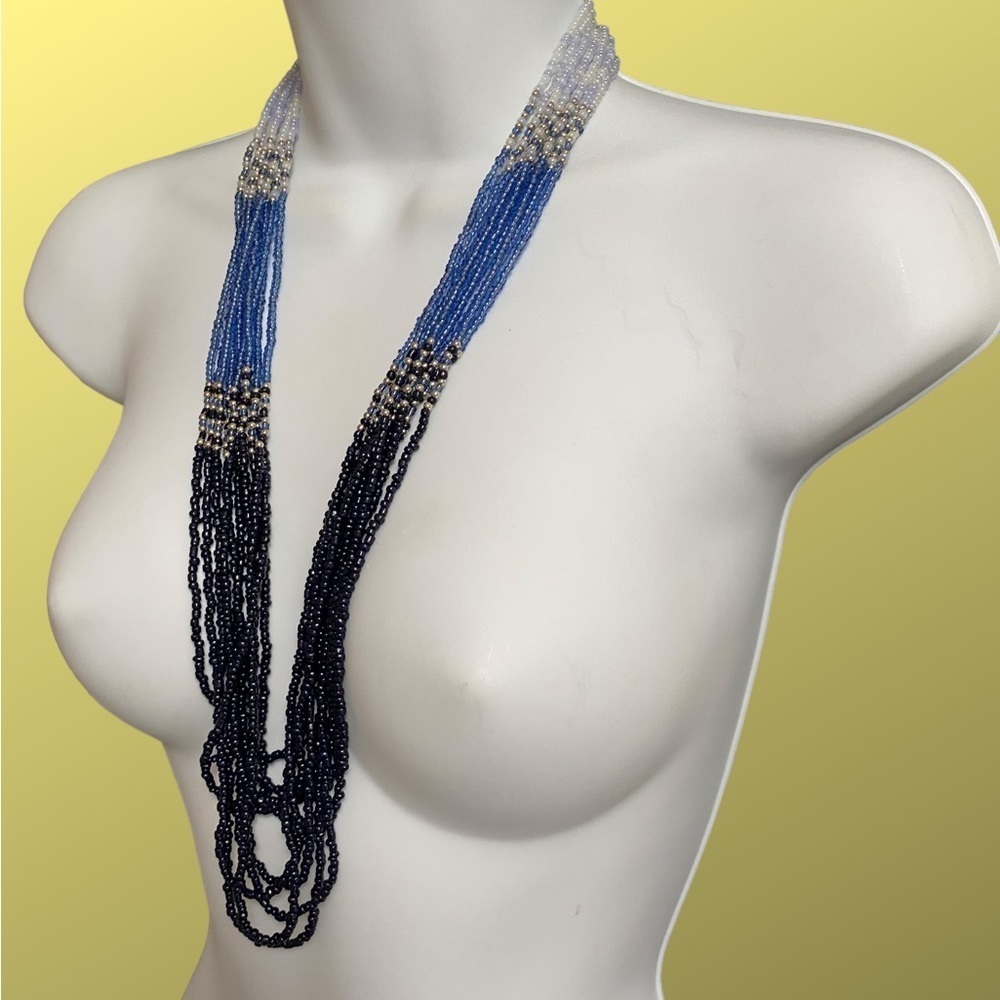 ERICA LYONS Necklace Blue Ombre Multi-Strand Seed Bead